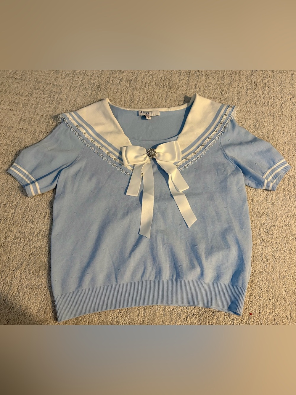 Light Blue Sailor Collar Bow Sweater